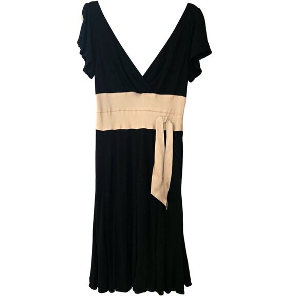 Kay Unger Black V-neck Cocktail Dress Champagne Color Tie Flutter Sleeve Size 12 - Picture 1 of 7